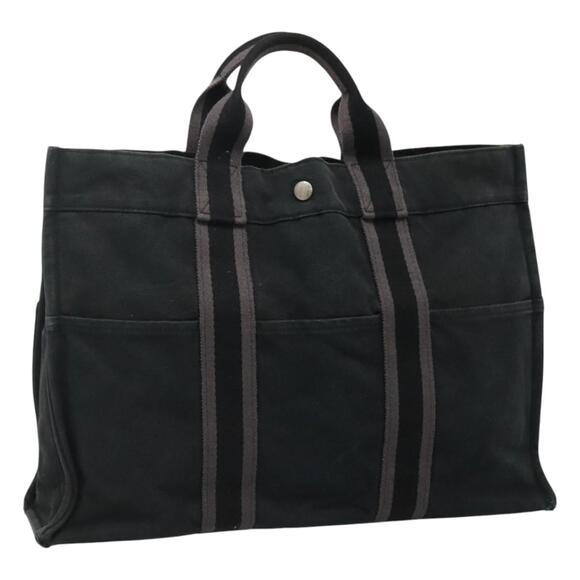 HERMES Fourre Tout MM Hand Bag Canvas Black - Picture 1 of 16